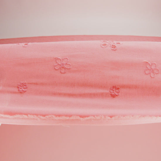 Embroidered Eyelet Cotton Voile - Warm Coral Floating Flowers - Naomi Collection