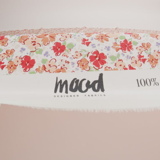 Cotton Poplin - Cream and Peach Floral - Poppy Hypnosis Print - Mood Exclusive Secret Garden Collection
