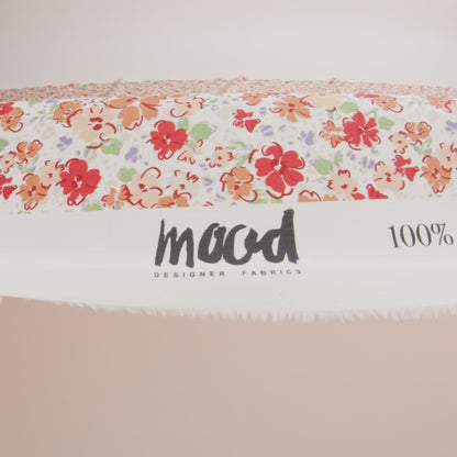 Cotton Poplin - Cream and Peach Floral - Poppy Hypnosis Print - Mood Exclusive Secret Garden Collection