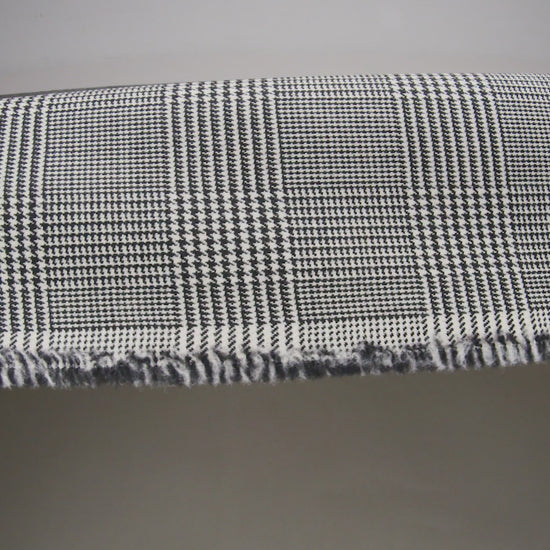 Stretch Wool Twill Suiting Made in Italy - Black and White Glen Plaid