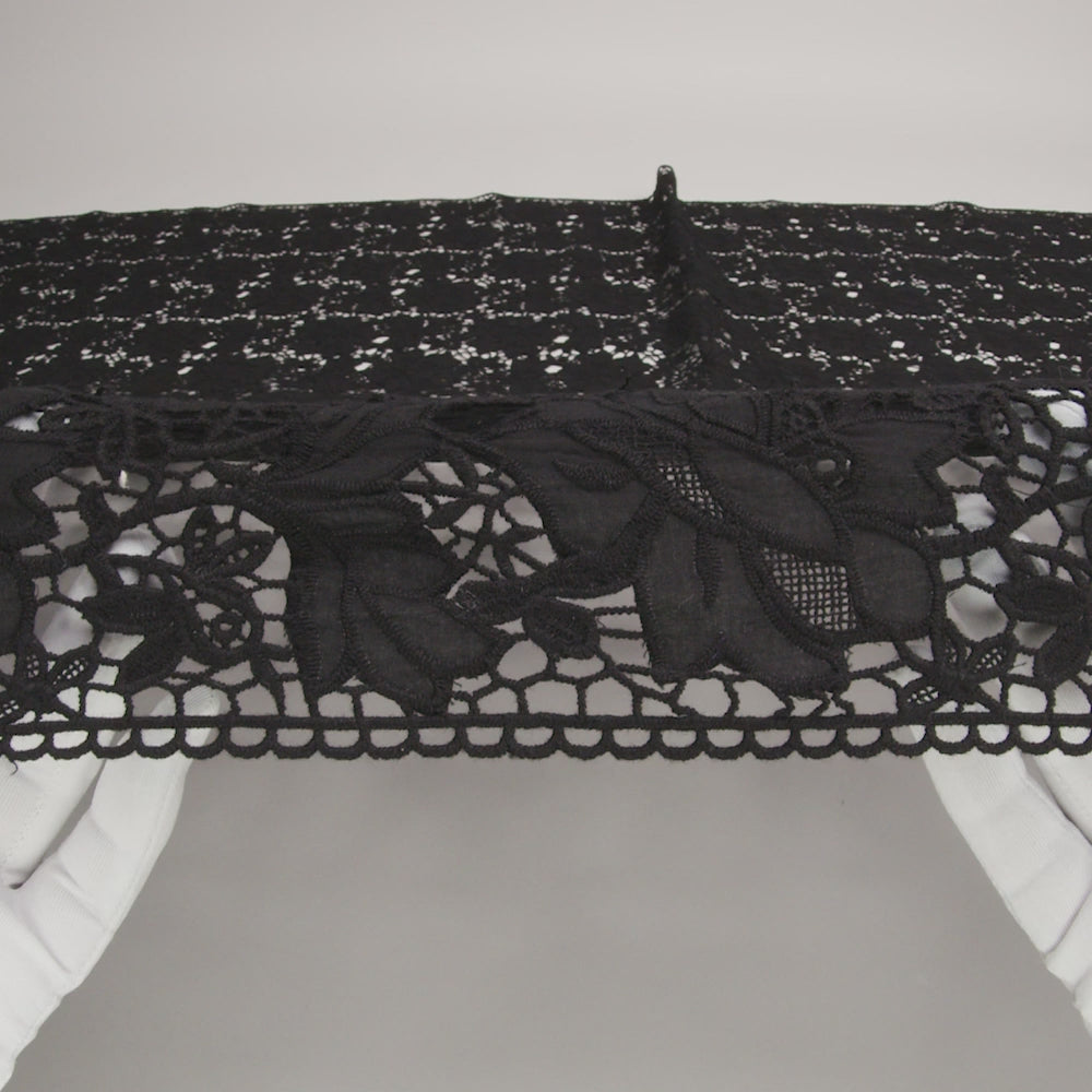 Famous Australian Designer Black Floral Guipure Lace with Scalloped Edges