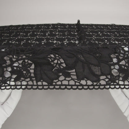 Famous Australian Designer Black Floral Guipure Lace with Scalloped Edges