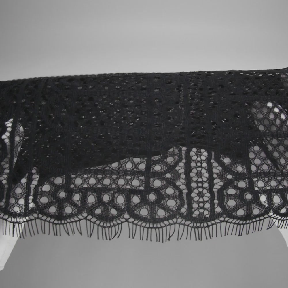 Raschel Lace Panel with Finished Edges - Black Geometric Rows of Windows - Image 6 of 6