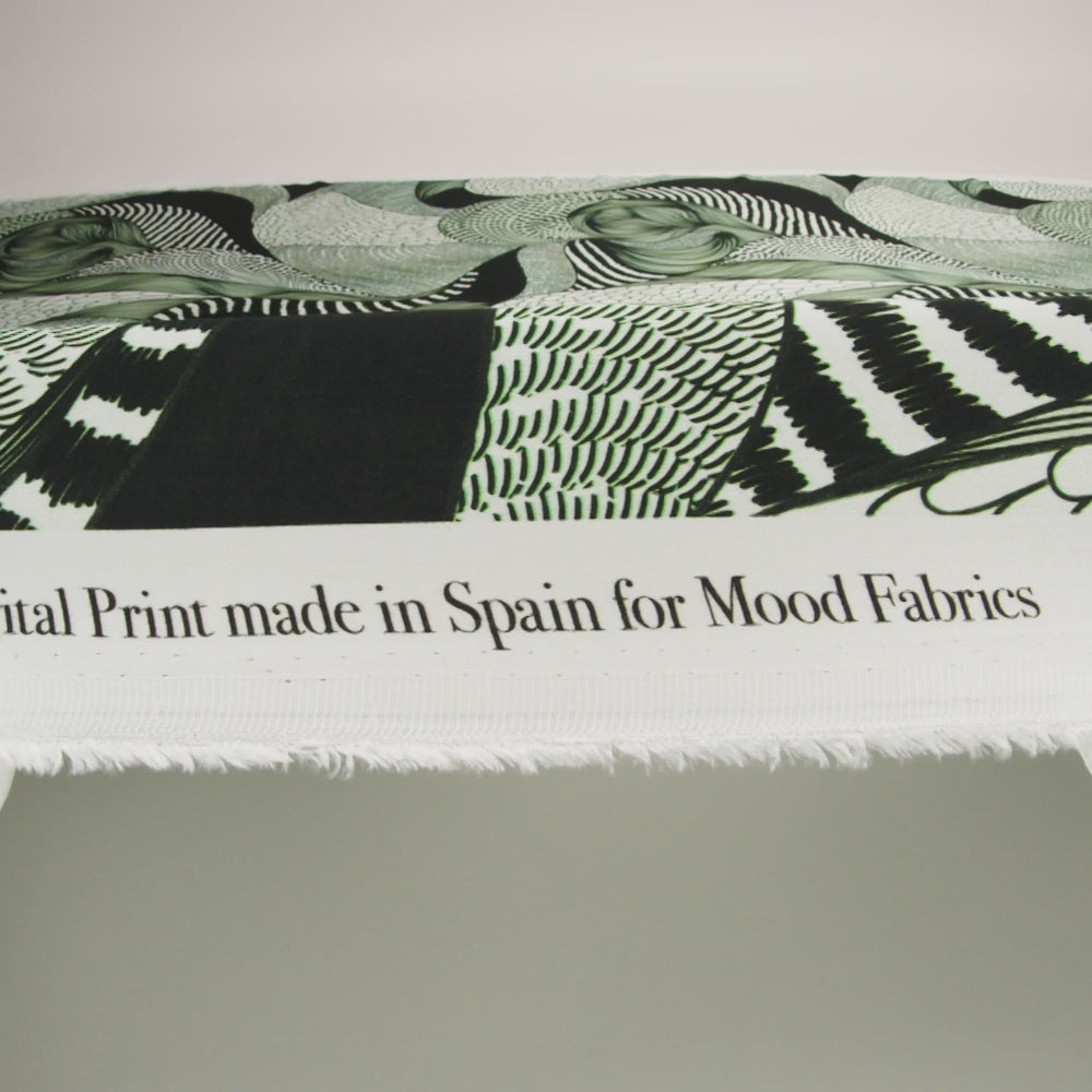 Rayon Challis - Dark Green and White Doodled Patterns - Forest Fantasy Print - Mood Exclusive Acadia Collection - Image 5 of 6