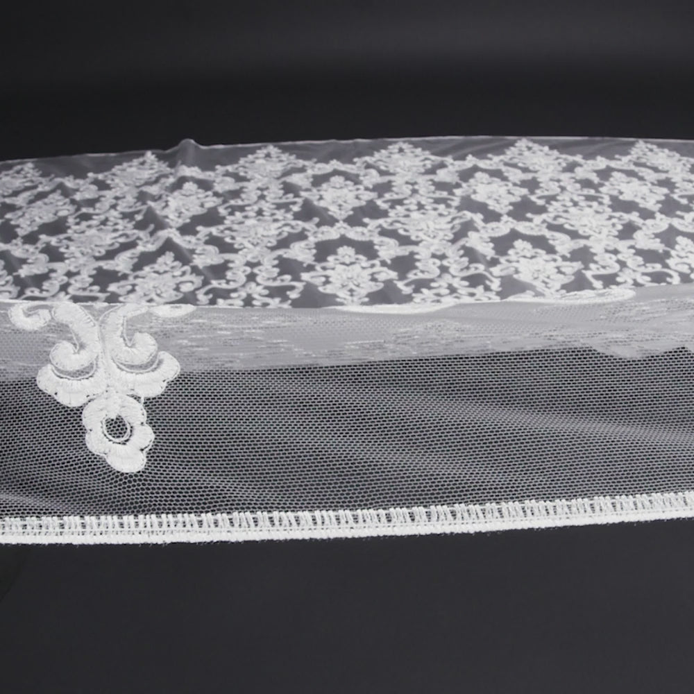 Embroidered Lace Tulle - Bright White Floral Damask