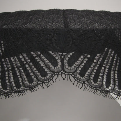 Corded Raschel Lace Panel with Finished Edges - Black Fan Palm Scallops