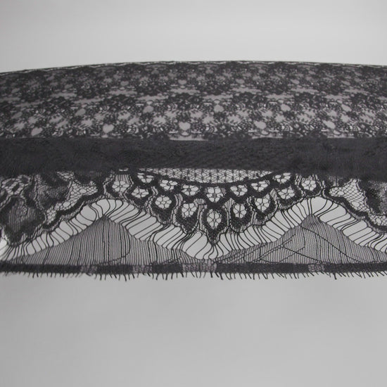 Luminous Re-Embroidered Lace - Black Floral and Paisley with Scalloped Border