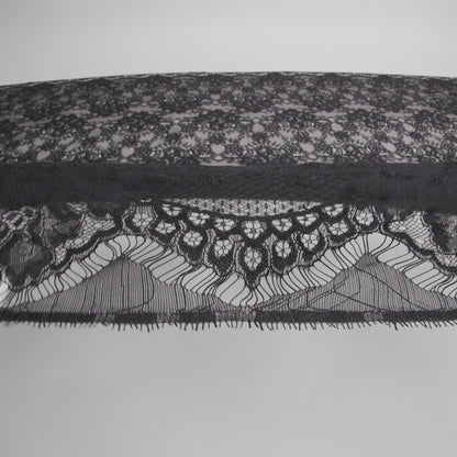 Luminous Re-Embroidered Lace - Black Floral and Paisley with Scalloped Border