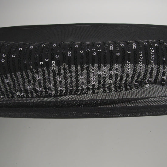 Recycled Polyester Circle Sequin Stripes on Stretch Mesh - Black - Transcendent Collection