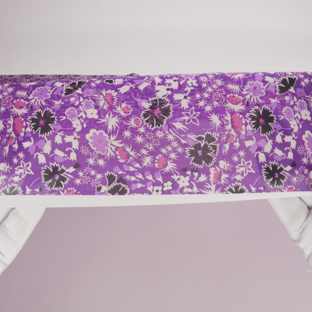 Famous Designer Bright Violet Retro Floral Silk Chiffon Print - Image 4 of 4