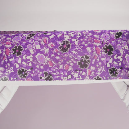 Famous Designer Bright Violet Retro Floral Silk Chiffon Print