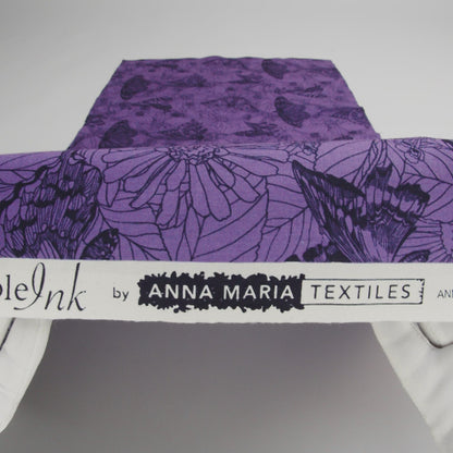 Printed Quilting Cotton by Anna Maria Textiles for Northcott - Blueberry Winging It Butterflies and Flowers - Indelible Ink Collection