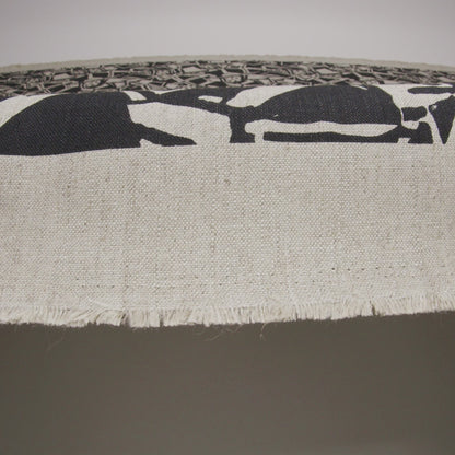 Heavyweight Linen Woven Print - Black and Oatmeal Abstract Blocks and Spots
