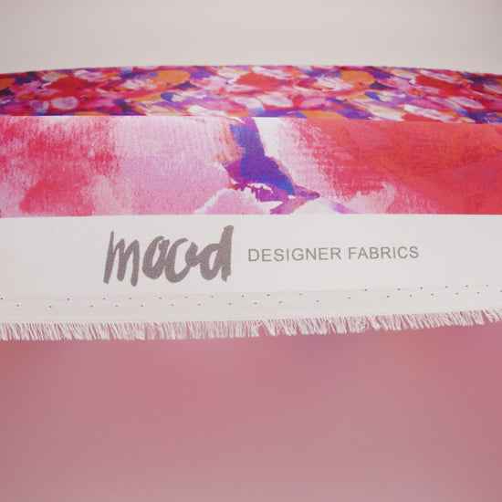 Silk Charmeuse Print 16MM, Made in Italy - Purple, Crimson and Orange Watercolor Flowers