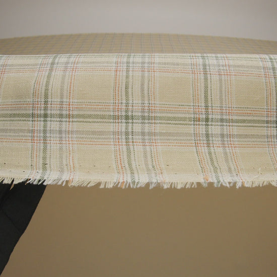 Lightweight Linen Woven - Yellow Beige, Basil Green and Orange Plaid