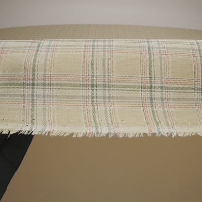 Lightweight Linen Woven - Yellow Beige, Basil Green and Orange Plaid