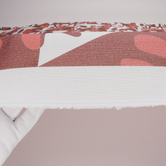 Slubbed Gauzy Cotton Woven - Brown, Coral and White Retro Geometric Patchwork and Flowers - Mood Exclusive Graphic Garden Print