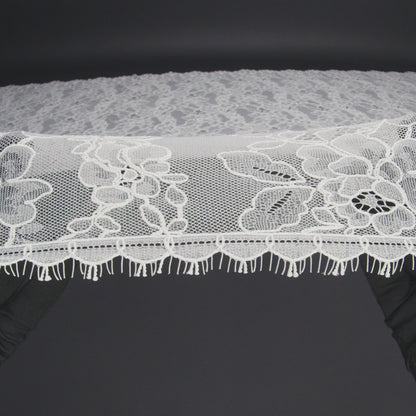 Luminous Re-Embroidered Lace with Finished Scalloped Edges and Eyelash Fringe - Bright White Floral Scallops
