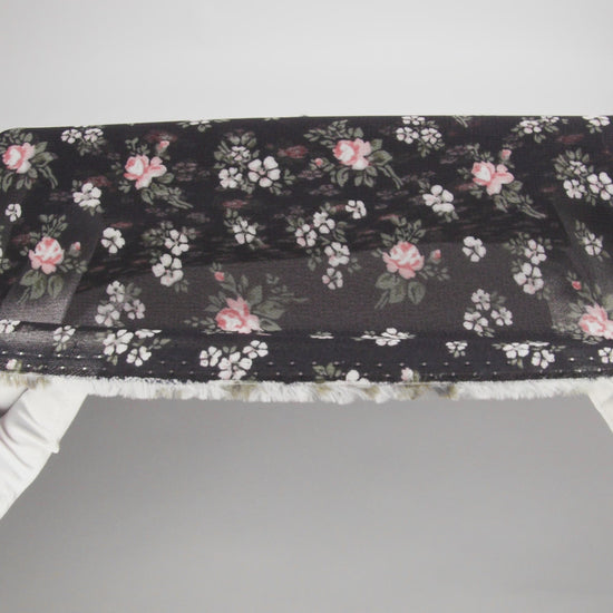 Viscose Georgette Print - Soft Pink, Forest Green and Black Floral - Designer Deadstock - Image 6 of 6