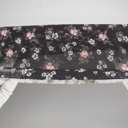 Viscose Georgette Print - Soft Pink, Forest Green and Black Floral - Designer Deadstock