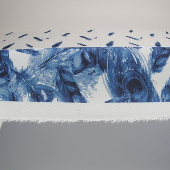 Organic Viscose Batiste - Blue and White Feather Border Print