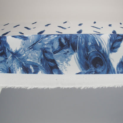 Organic Viscose Batiste - Blue and White Feather Border Print