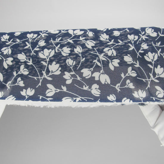 Viscose Georgette Print by The Reformation - Midnight Blue and White Wispy Floral - Deadstock - Image 6 of 6