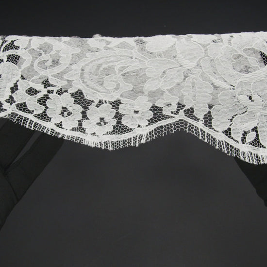French Cotton Blend Leavers Lace with Finished Scalloped Edges by Solstiss - White Dancing Flowers
