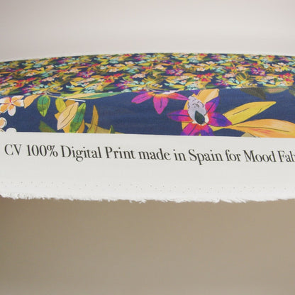 Sustainable Viscose Woven Print - Navy Blue, Green and Purple Floral - Mood Exclusive Tropics at Twilight