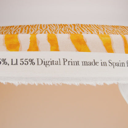 Linen and Rayon Woven - Beige and Orange Zebra Stripes - Sundown Safari Print - Mood Exclusive Palm Beach Collection