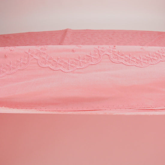 Embroidered Eyelet Cotton Voile - Warm Coral Flowers on Branches - Naomi Collection