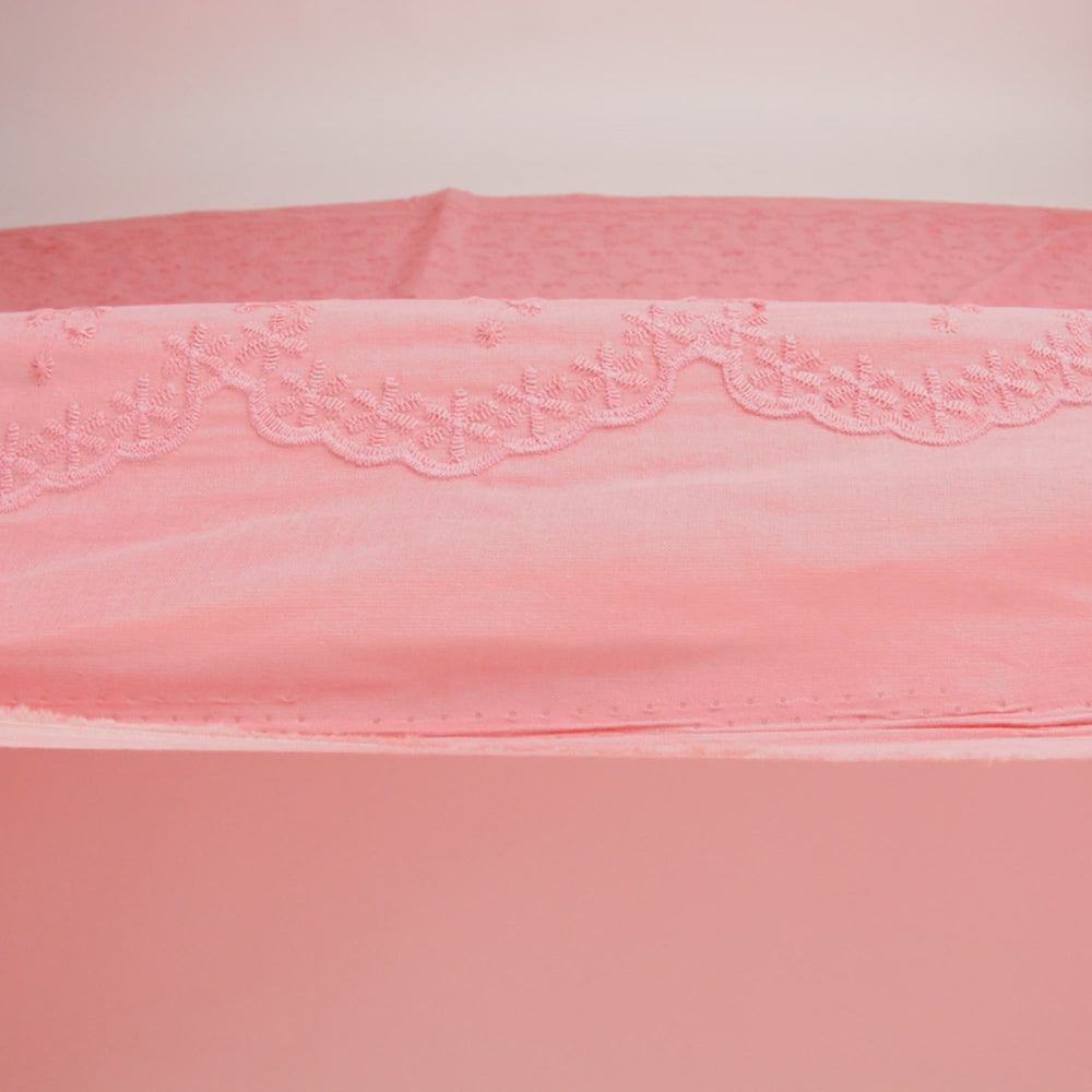 Embroidered Eyelet Cotton Voile - Warm Coral Flowers on Branches - Naomi Collection