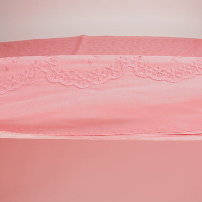 Embroidered Eyelet Cotton Voile - Warm Coral Flowers on Branches - Naomi Collection