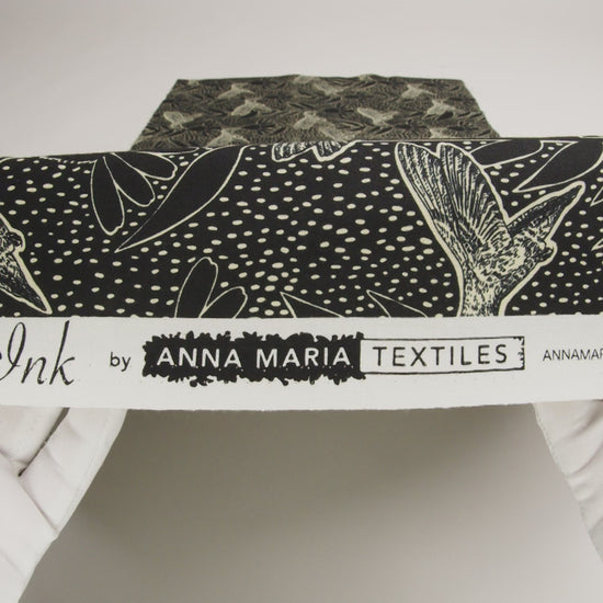 Printed Quilting Cotton by Anna Maria Textiles for Northcott - Black Hummingbirds and Coneflowers - Indelible Ink Collection
