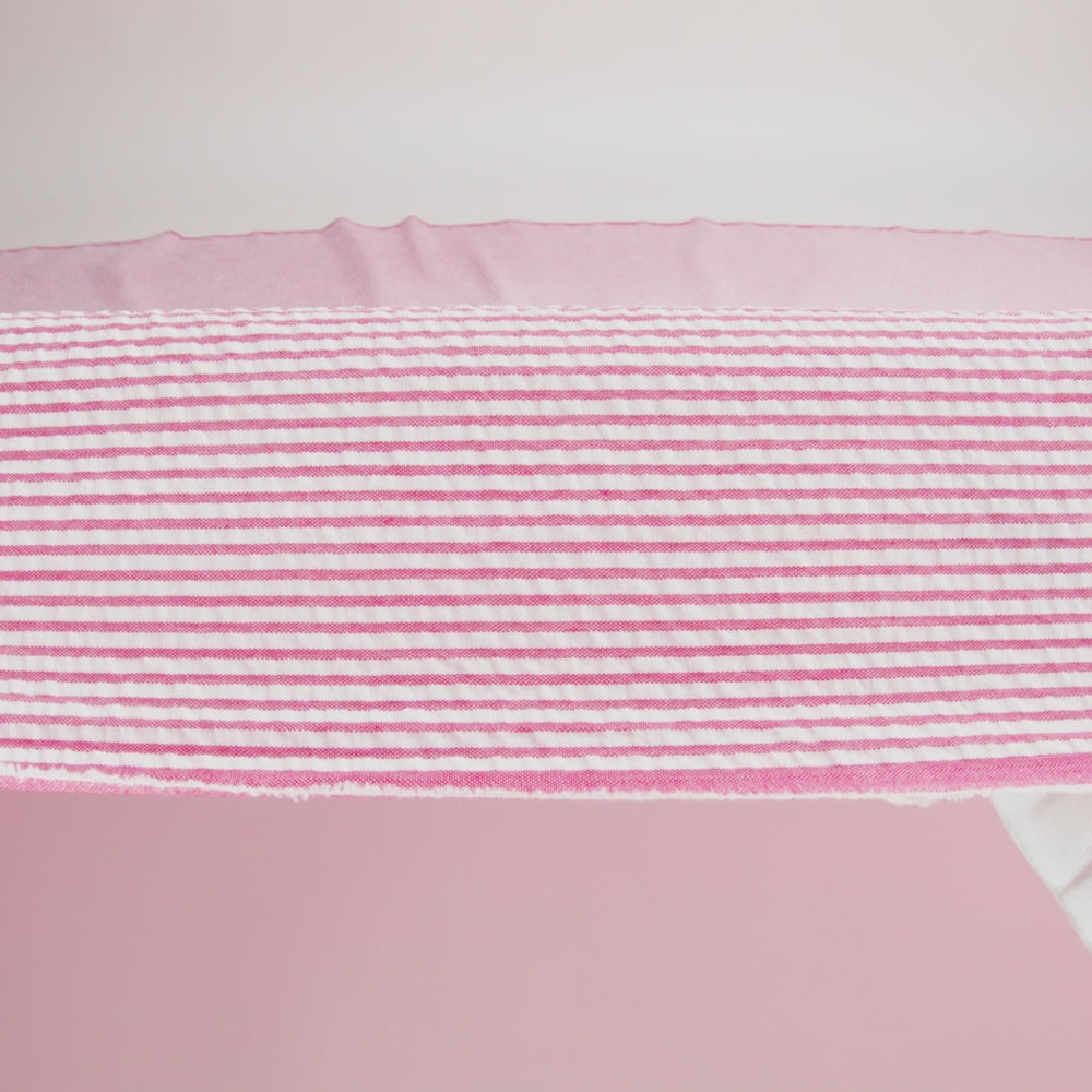 Polyester and Cotton Seersucker - Red and White Candy Stripes - Wylie Collection