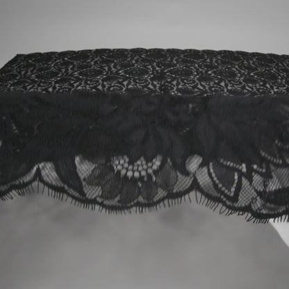 Raschel Lace Panel with Finished Edges - Black Bold Daisies and Leaves
