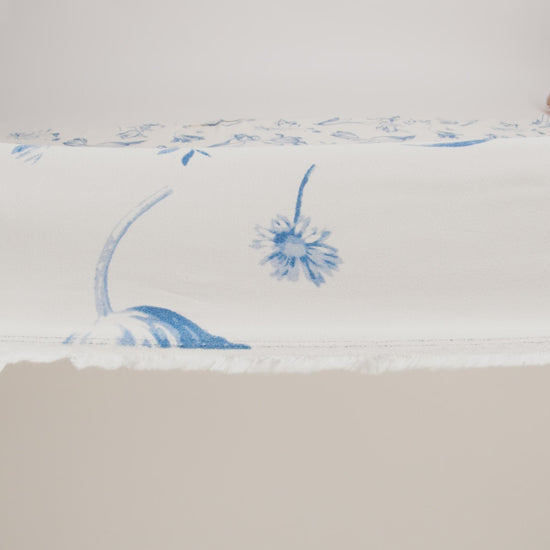 Sustainable Viscose Crepe Print - Denim Blue and White Large Tulip Floral - Designer Deadstock - Image 6 of 6