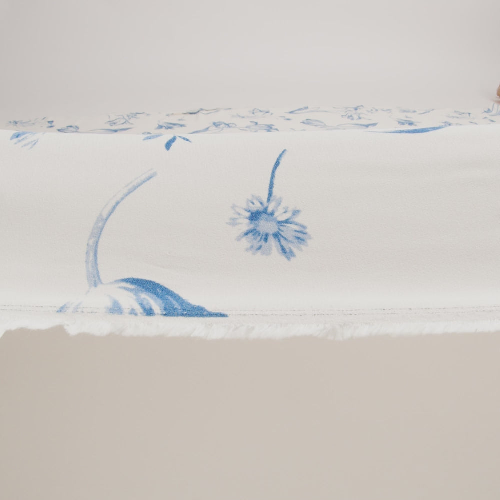 Sustainable Viscose Crepe Print - Denim Blue and White Large Tulip Floral - Designer Deadstock - Image 6 of 6