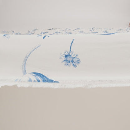 Sustainable Viscose Crepe Print - Denim Blue and White Large Tulip Floral - Designer Deadstock