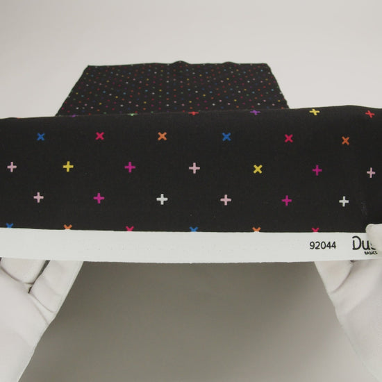 Printed Quilting Cotton by Ghazal Razavi for FIGO Studio - Black and Rainbow Xs - Dusk Collection