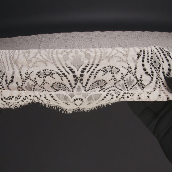 Raschel Lace with Scalloped Finished Edges - Bleached Sand Abstracted Floral