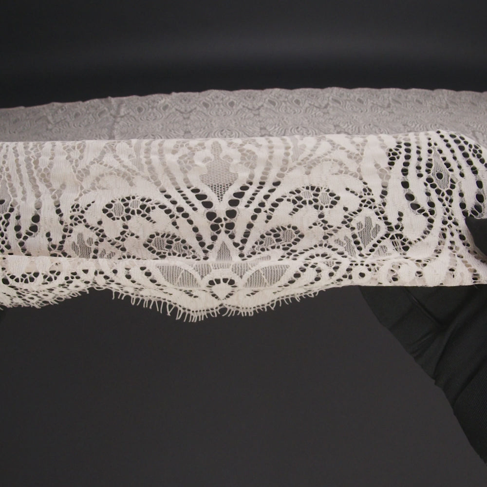 Raschel Lace with Scalloped Finished Edges - Bleached Sand Abstracted Floral