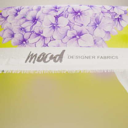 Silk Charmeuse Print 16MM, Made in Italy - Chartreuse and Lilac Hydrangeas