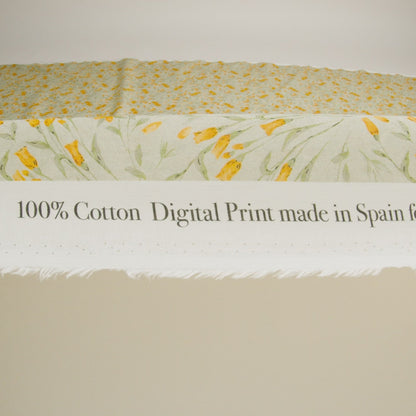 Cotton Voile - Sage and Orange Floral - Dance with the Daffodils Print - Mood Exclusive Secret Garden Collection