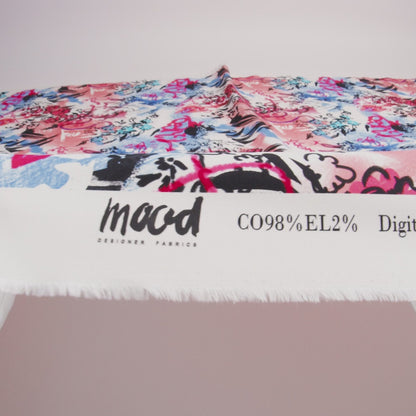 Stretch Cotton Canvas Print - Blue, Pink and White Graffiti - Mood Exclusive Graffiti Lane
