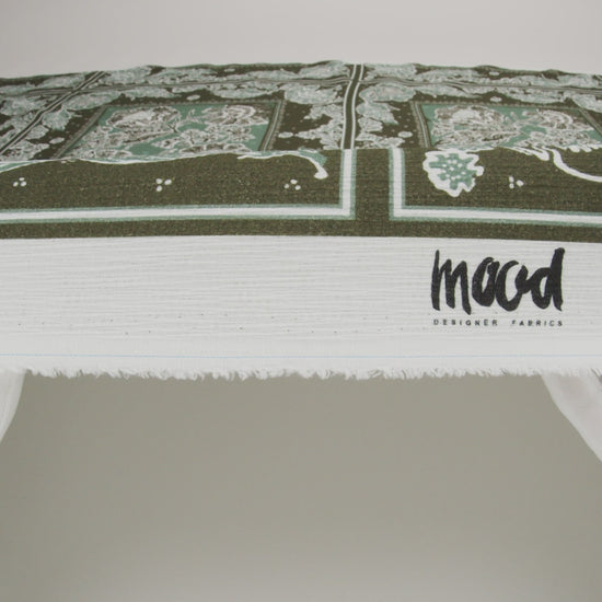 Slubbed Gauzy Cotton Woven - Dark Olive Green and Muted Teal Floral Handkerchief Panel - Mood Exclusive Needlepoint Picnic Print