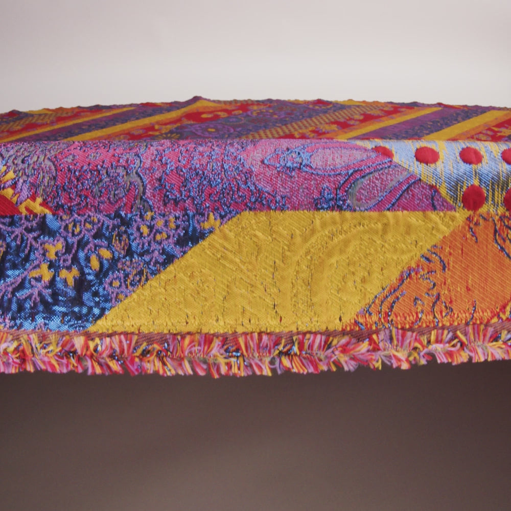 Metallic Red, Royal and Goldenrod Patchwork Diagonal Stripes Luxury Brocade - Image 6 of 6