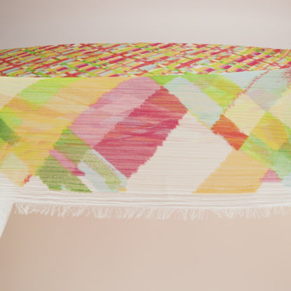 Crinkled Polyester Chiffon Print - Yellow, Lime Green and Pink Painted Plaid - Designer Deadstock