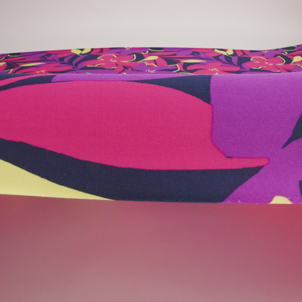 Stretch Polyester Tricot - Hot Pink, Purple and Navy Floral - Designer Deadstock