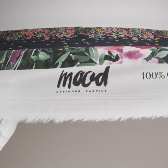 Cotton Voile - Navy Floral Border - Blooming Upwards Print - Mood Exclusive Serengeti Collection